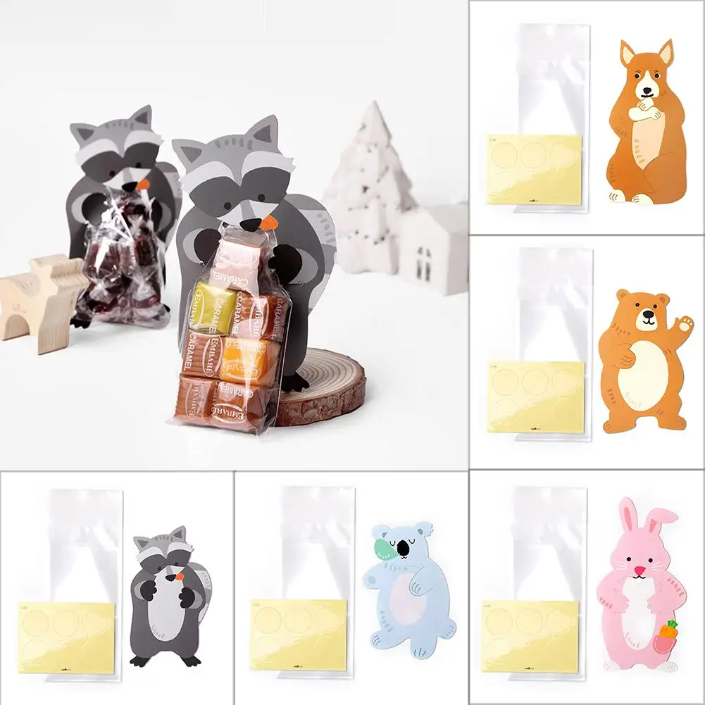 10pcs Candy Bag Holiday Card Gift Decoration Cute Animal Candy Bag Greeting Card Cookie Bag Birthday Party Decoration