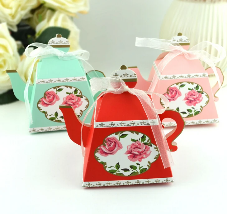 

25pcs/lot Tea Time Favor Boxes Teapot Treat Boxes Wedding Bridal Shower Birthday Tea Party Gift Boxes Lady's Nightout Party