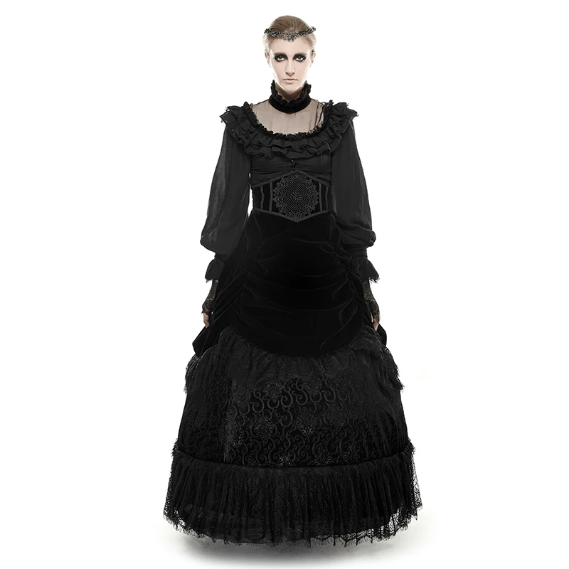 Gothic Paleis Zwart Prachtige Kant Party Rokken Big Swing Lange Rok Steampunk Vrouwen Hoge Taille Nobele Reliëf Fluwelen Lange Rok Gothic Paleis Zwart Prachtige Kant Party Rokken Big Swing Lange Rok Steampunk Vrouwen Hoge Taille Nobele Reliëf Fluwelen Lange Rok