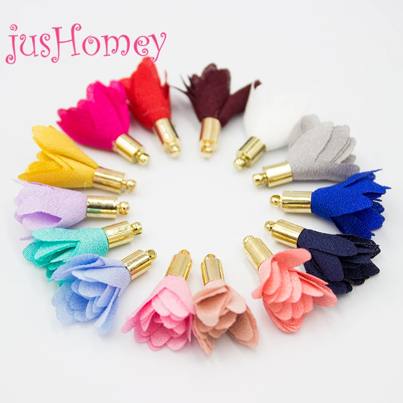 24PCS Mixed Colors Mini Chiffon Flower Tassels 25mm Chiffon Fabric