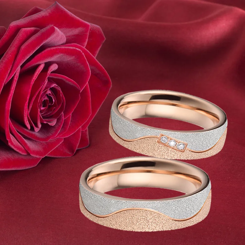 Набор обручальных колец для пар, мужчин и женщин, розовое золото, наждачные ювелирные изделия из нержавеющей стали