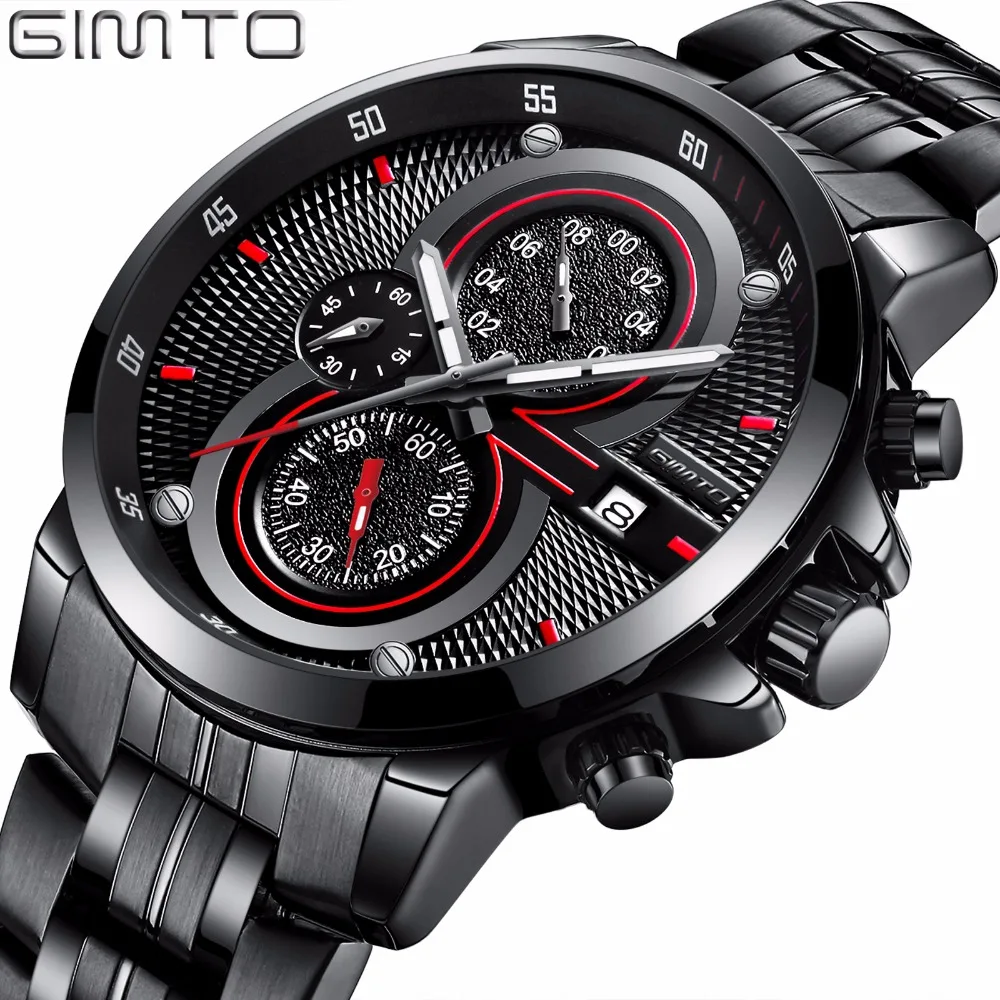 

GIMTO 2018 Brand Sport Men Watch Steel Creative Luxury Quartz Male Wrist Watches Waterproof Military Clock Relogio Masculino