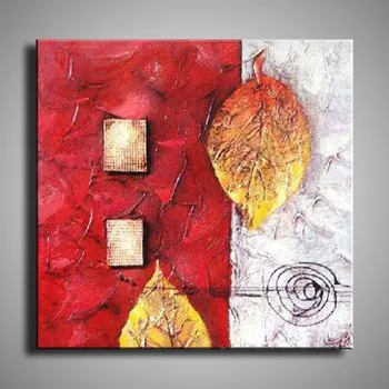 

Unframed Panel yellow red Flower leaf Thick Palette Knife Painting Home Decor Hand Painted Oil Painting Wall Art Picture Gift