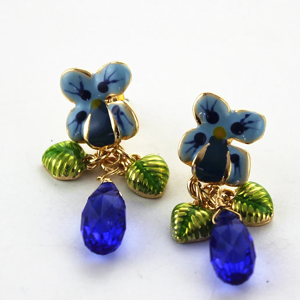 Flower Earrings Two-Tone Blue