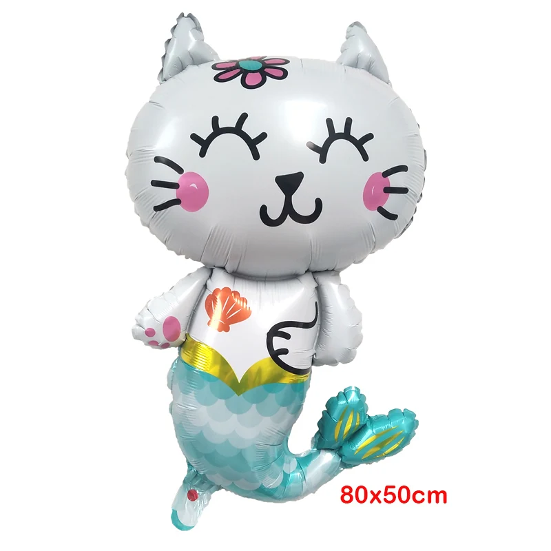 

50pcs/lot Cute Cartoon Kitten Mermaid Foil Balloons Birthday Party Decoration Baby Shower Globos Wedding Balloons Supplies