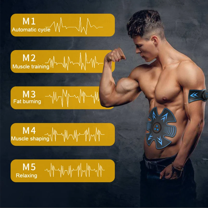 Abdominal Muscle Trainer Stimulator Home Gym Equipment EMS Body Building Vibration Fitness Massager Charging Electro Stimulator (3)