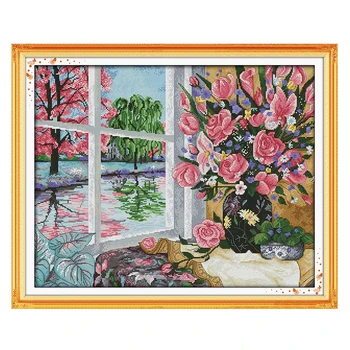 

Joy Sunday chinese crossstitch Blossom (oil painting) scene DMC14CT11CTcottonfabric livingroom restaurant home hotel painting
