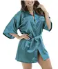 New Black Chinese Women's Faux Silk Robe Bath Gown Hot Sale Kimono Yukata Bathrobe Solid Color Sleepwear S M L XL XXL NB032 ► Photo 2/6