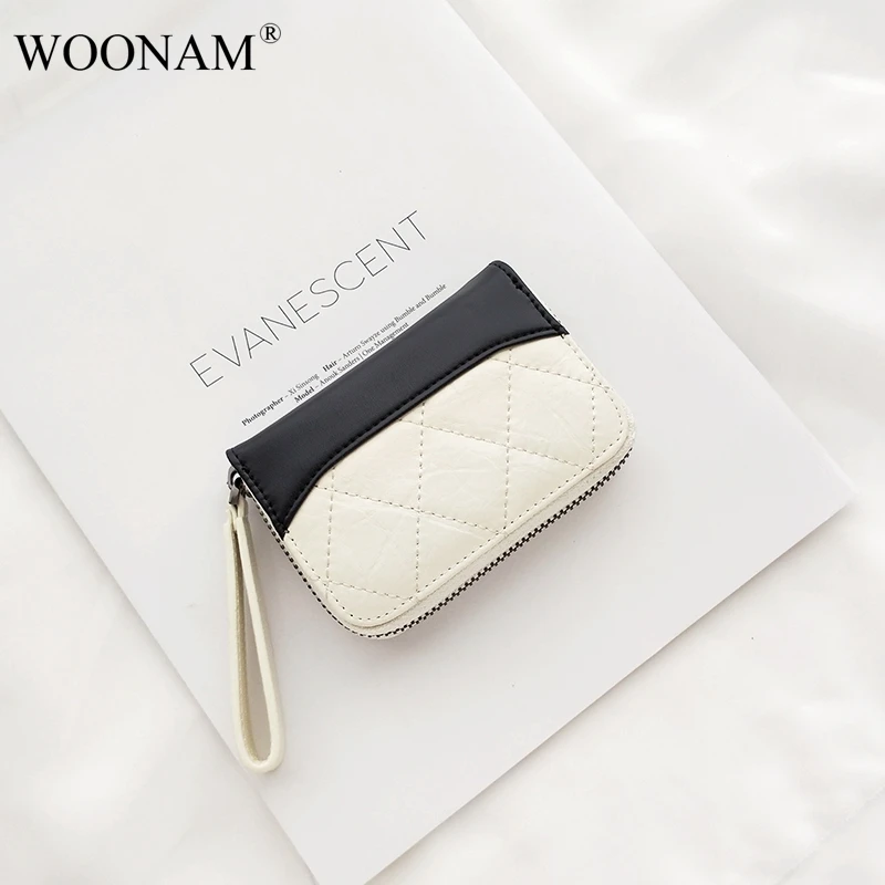 

WOONAM Women Fashion Wallet Top Hide Genuine Italy Calf Leather Contrast Color Zippy Credit Card Holder Wallet WB855