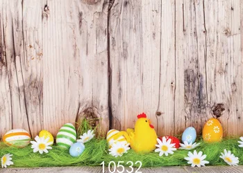 

3x5ft Thin Vinyl Photography Backdrop Spring Florets wooden wall and Easter Eggs Theme Background Studio Props