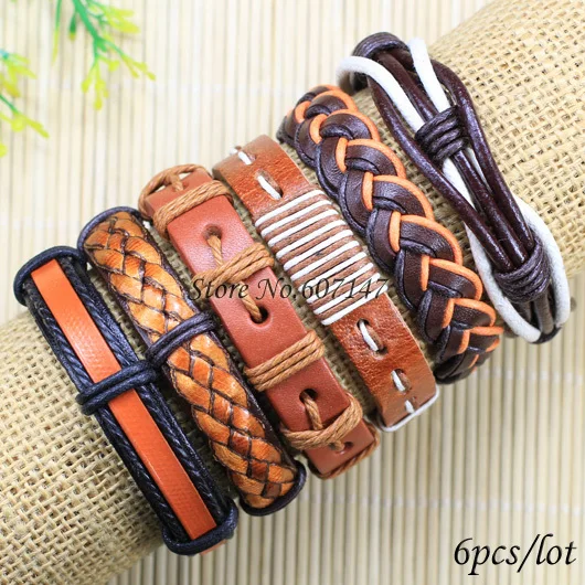 

Wholesale Multilayer Wrap Bangles (6pcs/lot) ,ethnic Tribal Bracelets Genuine Leather Free Shipping-S103