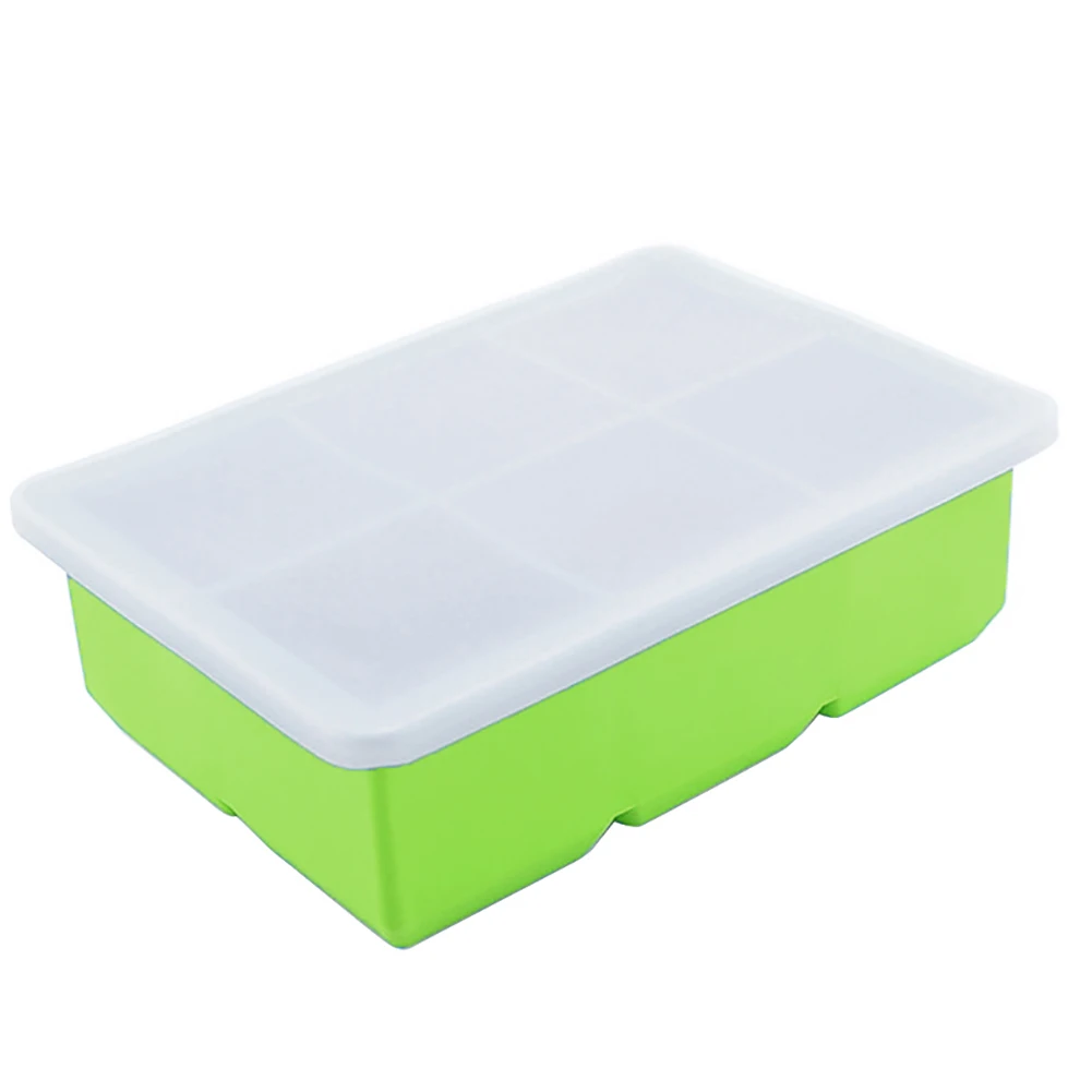 Пищевой силикон 6 решеток квадратный лоток для льда контейнер-форма с крышкой горячая Распродажа \ - Цвет: Зеленый