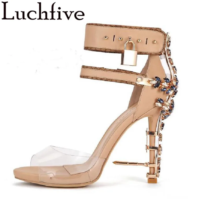 Gladiator Crystal rhinestone Embellished PVC Sandals women Spiked metal Padlock high Heels runway Ankle strap wedding Shoes Gladiator Crystal rhinestone Embellished PVC Sandals women Spiked metal Padlock high Heels runway Ankle strap wedding Shoes