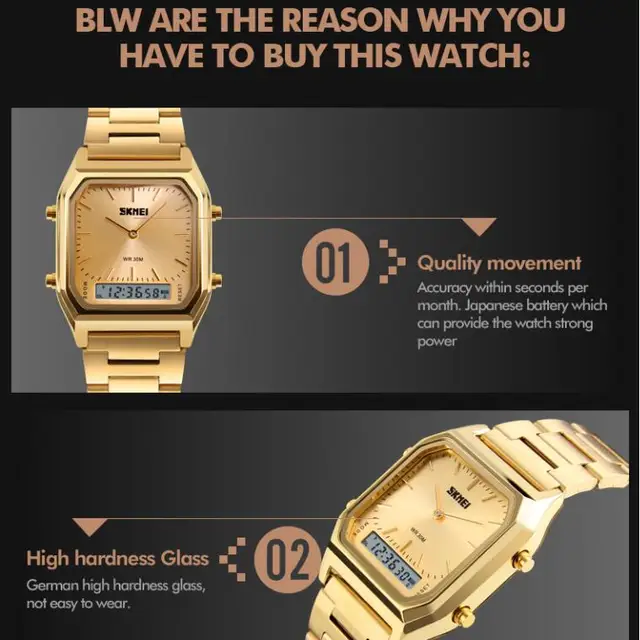 SKMEI luksusowe złoty zegarek mężczyźni moda na co dzień wodoodporny cyfrowy zegarek kwarcowy zegarki na rękę relogio masculino mężczyzna zegar zegarki sportowe tanie i dobre opinie Podwójny Wyświetlacz Składane zapięcie z bezpieczeństwem 3Bar Stop 24cm 11mm 20mm Plac Kwarcowe Zegarki Na Rękę Nie pakiet SKMEI luksusowe złoty zegarek mężczyźni moda na co dzień wodoodporny cyfrowy zegarek kwarcowy zegarki na rękę relogio masculino mężczyzna zegar zegarki sportowe tanie i dobre opinie Podwójny Wyświetlacz Składane zapięcie z bezpieczeństwem 3Bar Stop 24cm 11mm 20mm Plac Kwarcowe Zegarki Na Rękę Nie pakiet