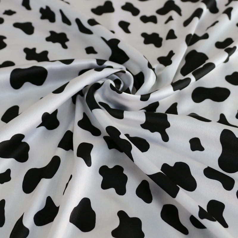 

black white cartoon cow design soft elastic satin fabric children