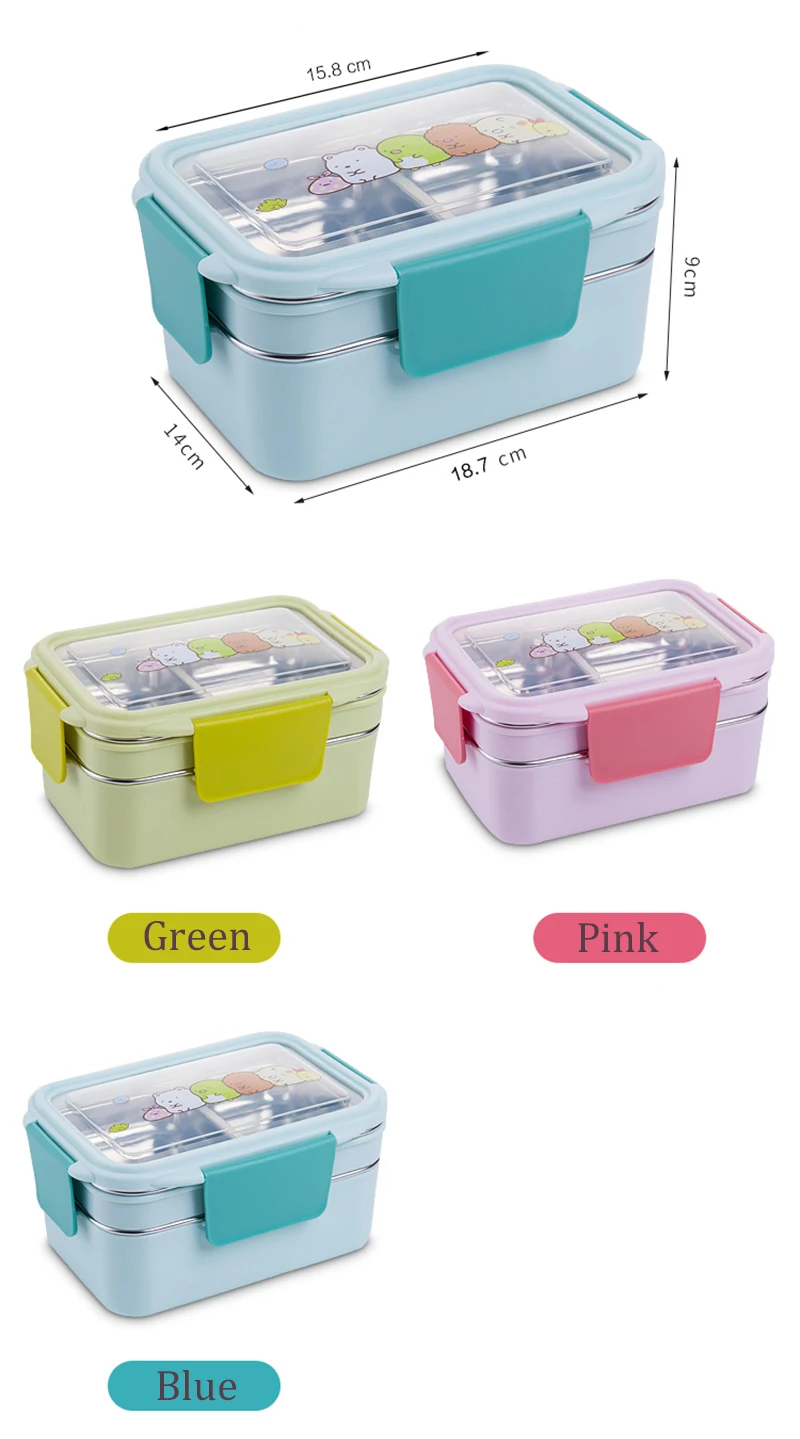 TUUTH Cartoon Lunch Box  Stainless Steel Double Layer Food Container Portable for Kids Kids Picnic School Bento Box B1