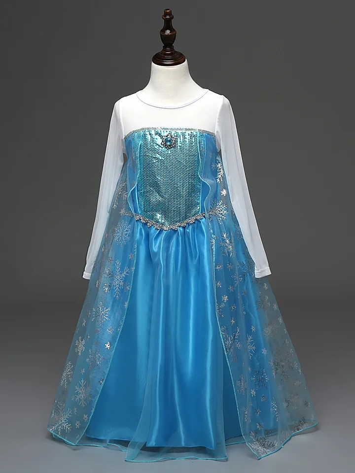 Костюм принцессы Эльзы из мультфильма «Холодное сердце» для девочек; голубое платье Снежной королевы с длинным шлейфом для Хэллоуина, рождественской вечеринки, с блестками; для костюмированной вечеринки