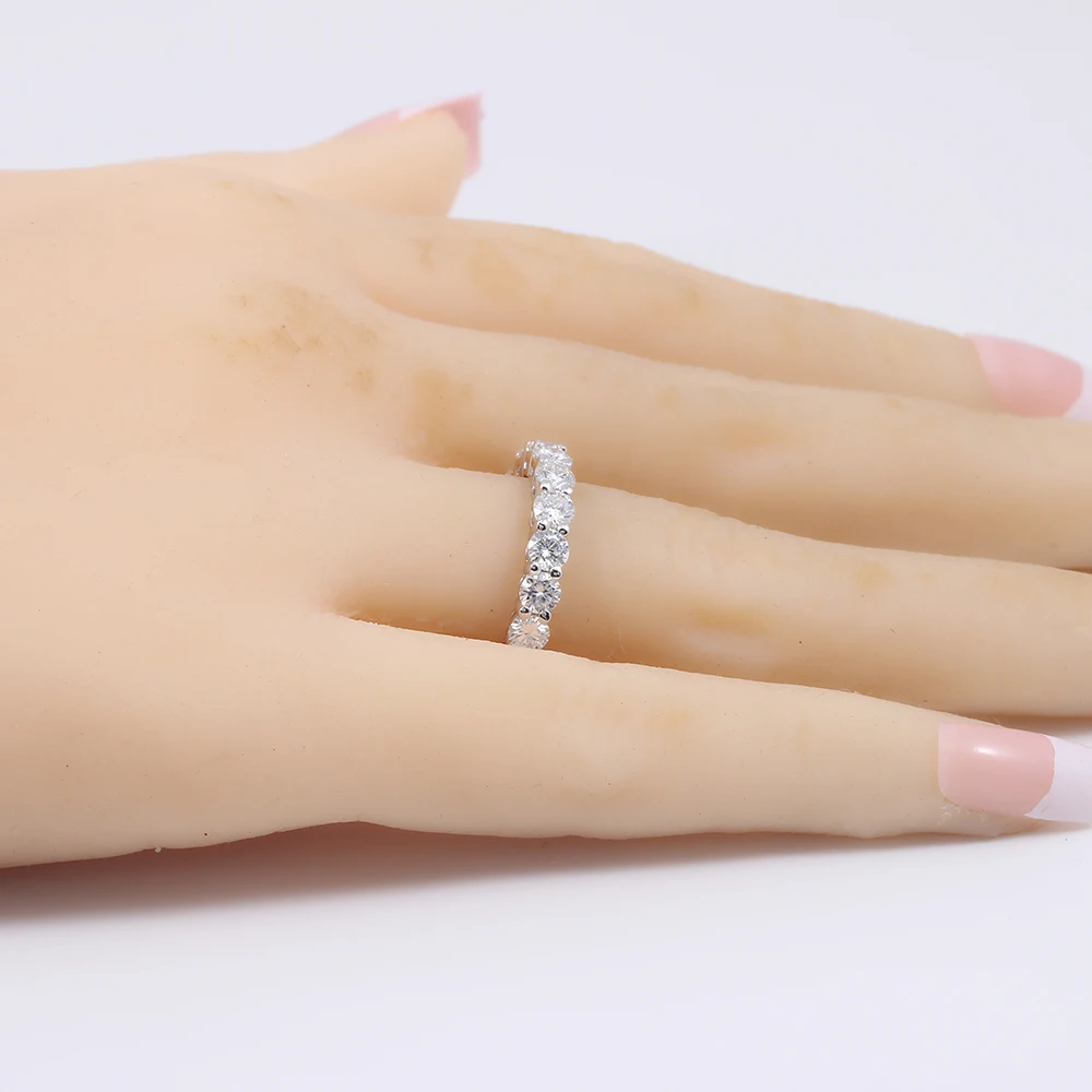 DovEggs Solid 14 K 585 Белое золото FG цвет Выращенный в лаборатории Муассанит полный Вечность Обручальное кольцо для женщин классическое кольцо с крапановой закрепкой камня вечерние кольца