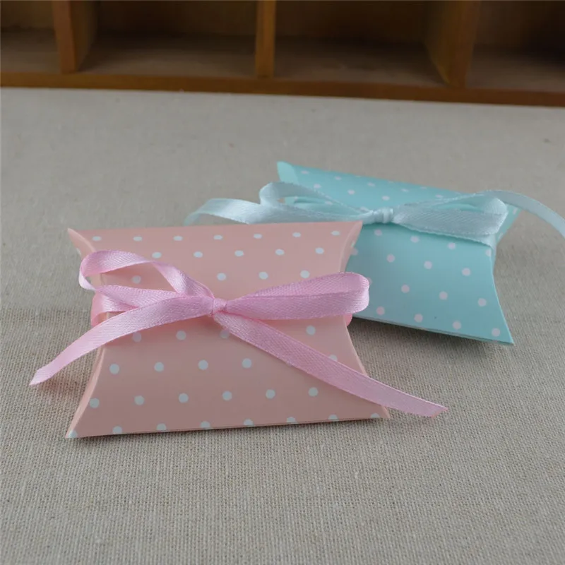 10 шт. розовая и синяя подарочная коробка в форме подушечки в горошек бумажные свадебные коробочки для конфет подарочная упаковка день рождения любимые пакеты Подарочная коробка с лентой