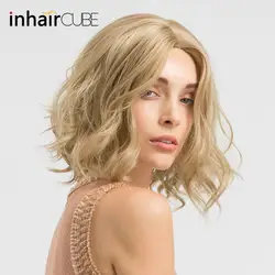 INHAIR cube свободная волна синтетические волосы парик блондинка для женщин ручная работа лоб средняя часть бесклеевой парик пушистый