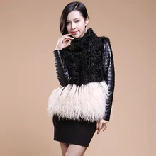 Женское теплое пальто из натуральной кожи с воротником-стойкой и овечьим мехом из натуральной монгольской шерсти с мехом ягненка
