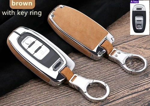 A key brown key ring Высокое качество замши автомобиля Кожаный Футляр для ключей Крышка для Audi A4 A6 Q5 S6 S7 A5 A6 A8 A7 A1 A3 Q3 B6 B7 B8 Q7 C5 C6 аксессуары - Название цвета: A key brown key ring