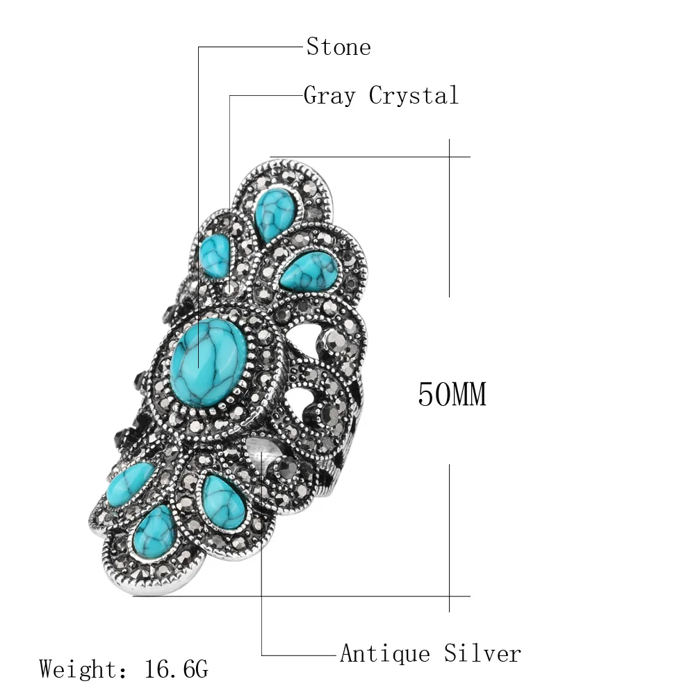 Модные большие кольца в виде этнического павлина для женщин, винтажные синие камни, черные кристаллы, старинное серебряное кольцо, массивные богемные ювелирные изделия