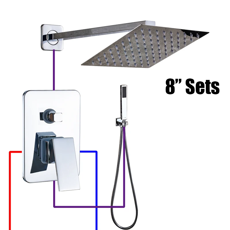 Современная квадратная хромированная насадка для душа, распылитель для душа, смеситель для ванной комнаты, смеситель для душа, набор, смеситель с клапаном, кран 8, 10, 12, 16 дюймов - Цвет: TYPE A 8 inch