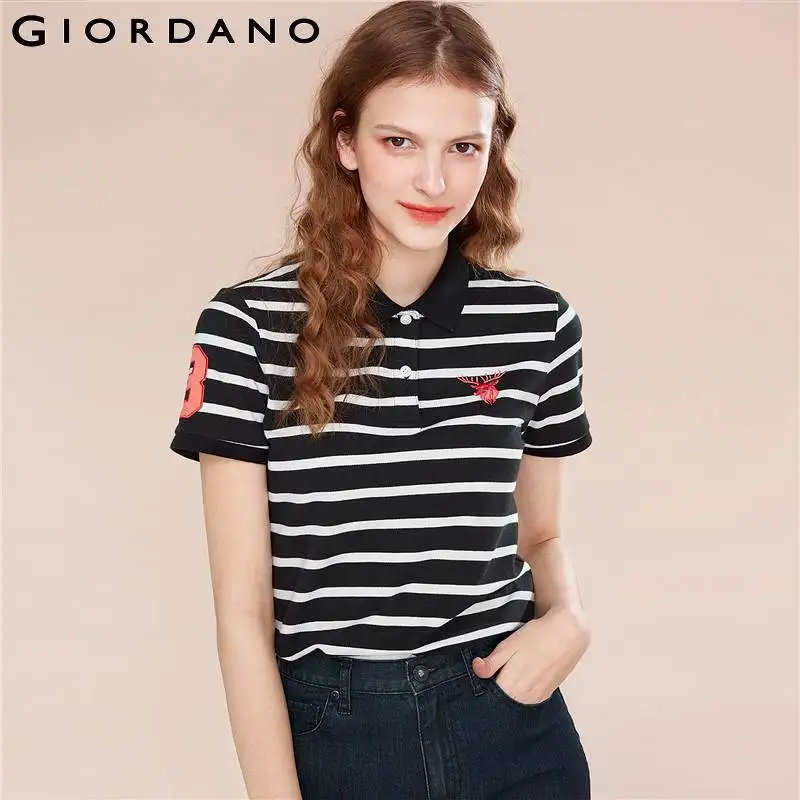

Giordano Women Polo Shirt Women Embroidery Deer Stretchy Short Sleeve Polo Women Cotton Spandex Causal Embroidered Polos Mujer