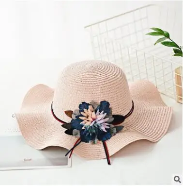Летние женские цветочные уличные волнистые шляпы Корейская версия лета солнцезащитный крем большие вдоль соломы шляпы морской пляжный козырек женские шапки - Цвет: Розовый
