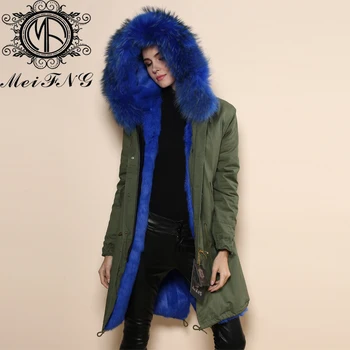 Online GroĂhandel Mode Frauen Echt Fox Fell Kapuze Parka & Blau Fuchs Pelz Mantel Mit Pelz Kragen