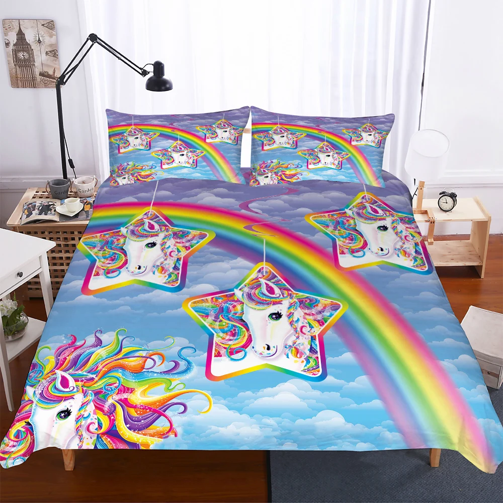 

yin chu xin Unicorn Rainbow colors 3D Bedding Sets Printed Duvet Cover Set Queen King Twin Size comforter set