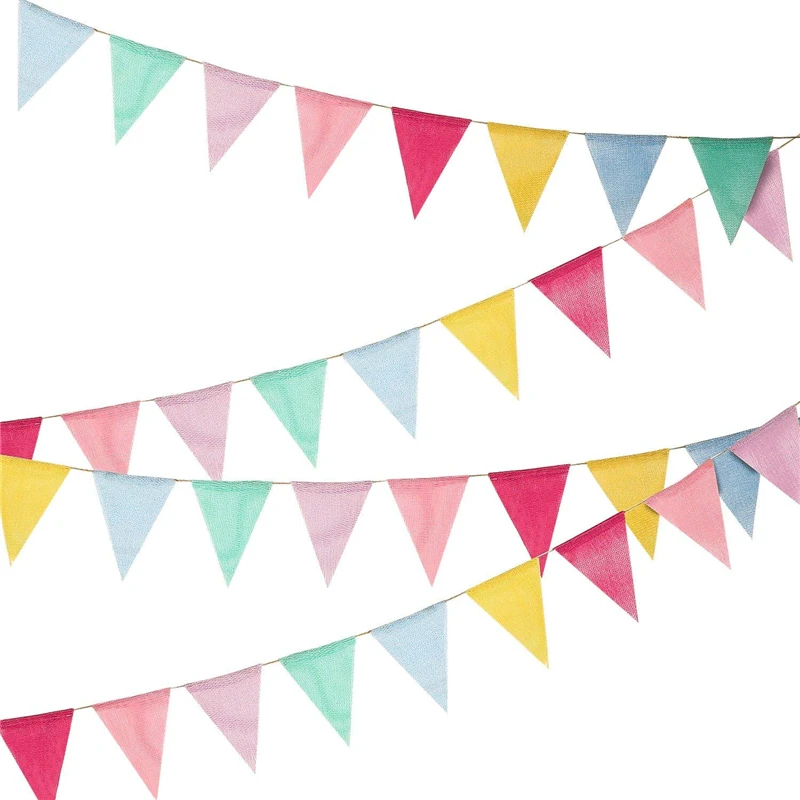 3 Sets Flags Imitated Burlap Bunting Banner Multicolor Linen Cloth For Wedding Party DIY Decoration Supplies High Quality | Дом и сад