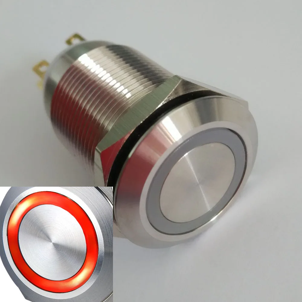 

19mm 24V red ring led push button switch with Momentary 1NO1NC