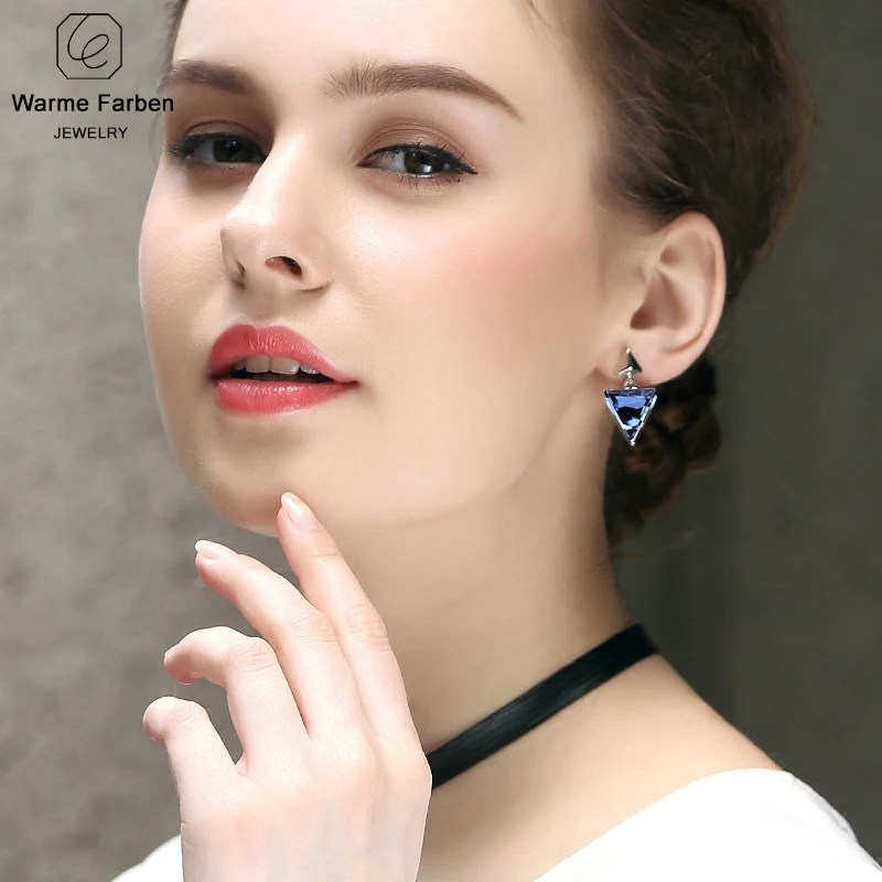 

Warme Farben 925 Sterling Sliver Women Earrings Crystal From Swarovski Triangle Geometry Drop Earrings Banquet Earring Brincos