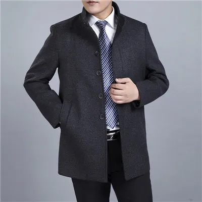Mu Yuan Yang, Мужское пальто, осень и зима, повседневные мужские шерстяные куртки, пальто с воротником-стойкой, шерсть и смесь, теплое зимнее пальто - Цвет: Black Gray1301