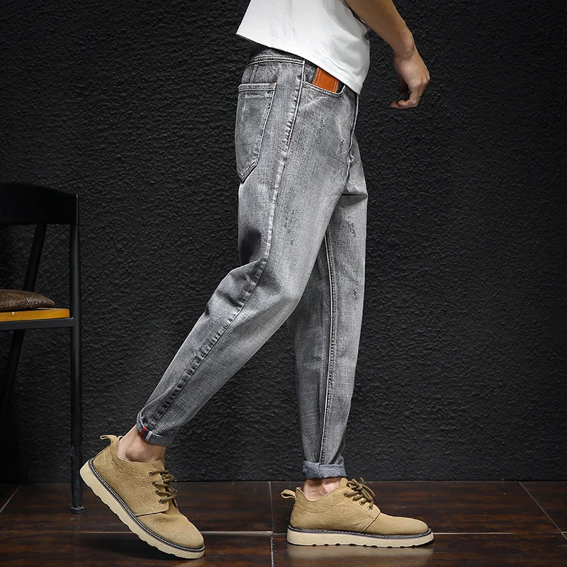 Tsingyi Autumn 4XL Moustache Effect Preppy Style Jeans Men Black Grey Denim Homme Long Length Casual Loose Jogger Mens Trousers 