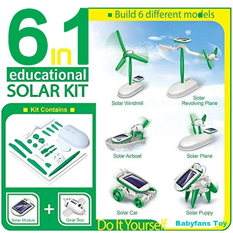 6 in 1 Solar Toys educational solar kit Power Robot Kit DIY Assemble Gadget Airplane Boat Car Train Model Science Gift for Kids