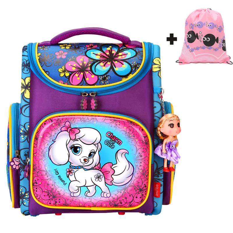 Детские школьные сумки с милой собачкой для девочек и мальчиков, ортопедический дышащий рюкзак с вышитыми цветами, детская школьная сумка, Mochila Escolar - Цвет: cut dog