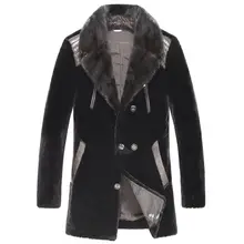 Роскошное Мужское пальто с воротником из натурального меха норки, Толстая куртка из мериносовой овчины, меховая шерстяная одежда из натуральной кожи и замши