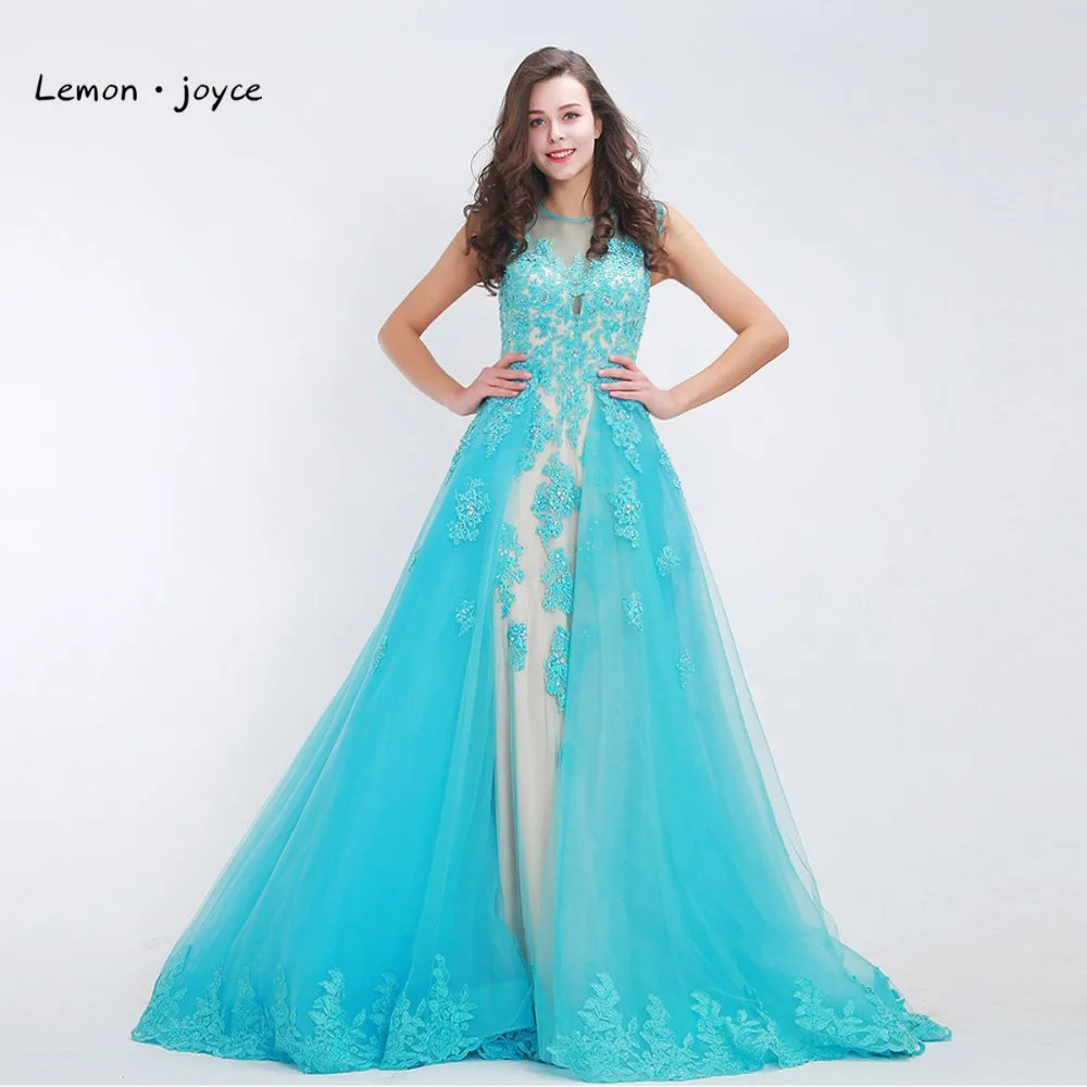 

Formal Evening Dresses Long 2019 for Woman O-Neck Illusion Prom Party Dress Spring Summer vestido de noiva Plus Size