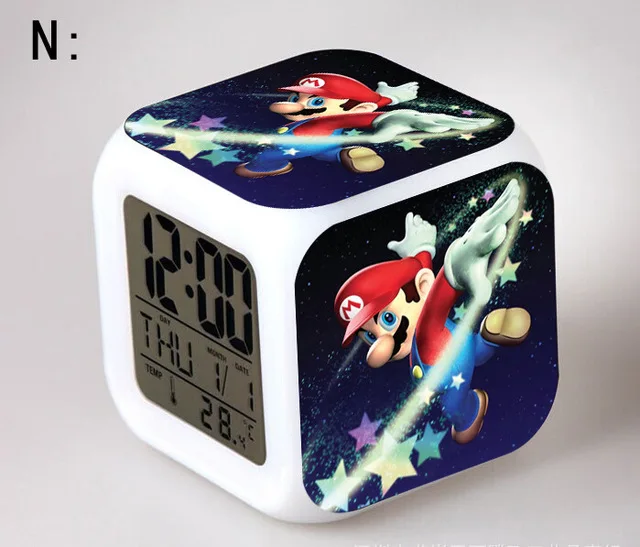 Супер Марио Ночной светильник светодиодный 7 цветов Вспышка Изменение цифровые будильники спальня Wake Up Clock Радуга тире reloj despertador - Цвет: Шоколад
