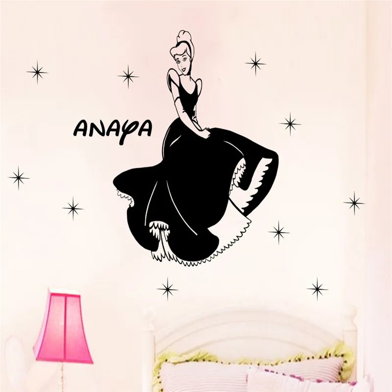 Princess Cinderella Personalized Name Wall Stickers Kids Vinyl Wall