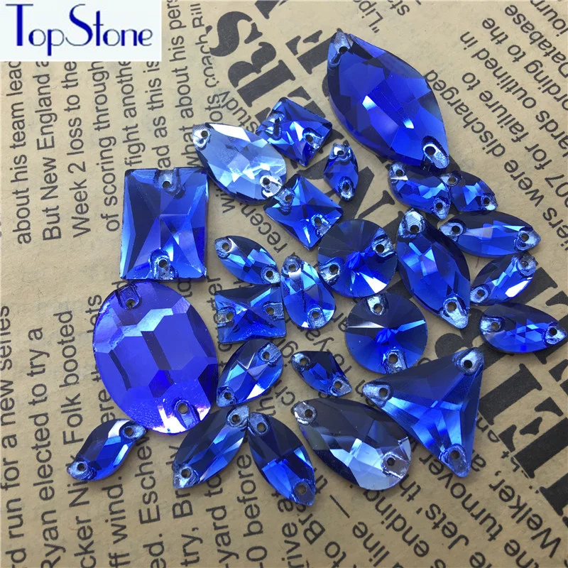 Глубокий синий цвет стекло кристалл пришивные стразы плоская задняя сторона капля, овальный, Rivoli больше форм пришивной камень Diy платье изготовление одежды