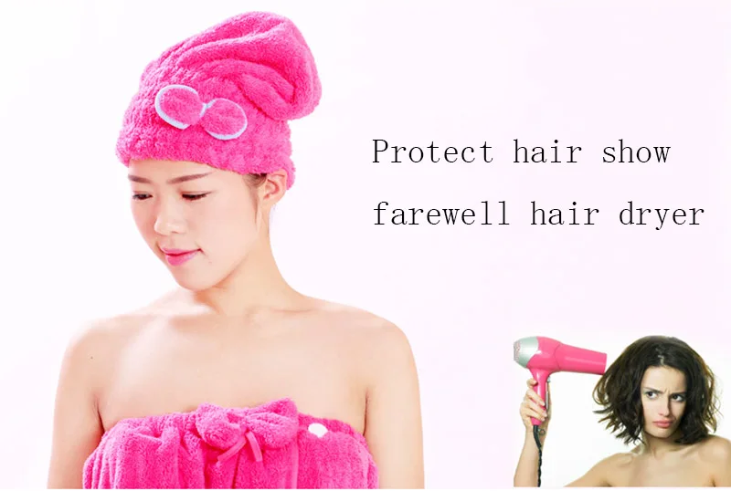 Женское банное полотенце для волос, супер впитывающее быстросохнущее Коралловое бархатное сухое сжатое полотенце для волос, одноцветное впитывающее полотенце с бантом