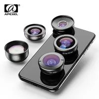APEXEL 5in1 Mobile Phone Lens Case Kit Photography HD Fisheye Super Wide Angle 4K Macro Telescope Lens Set for Samsung iPhone 1