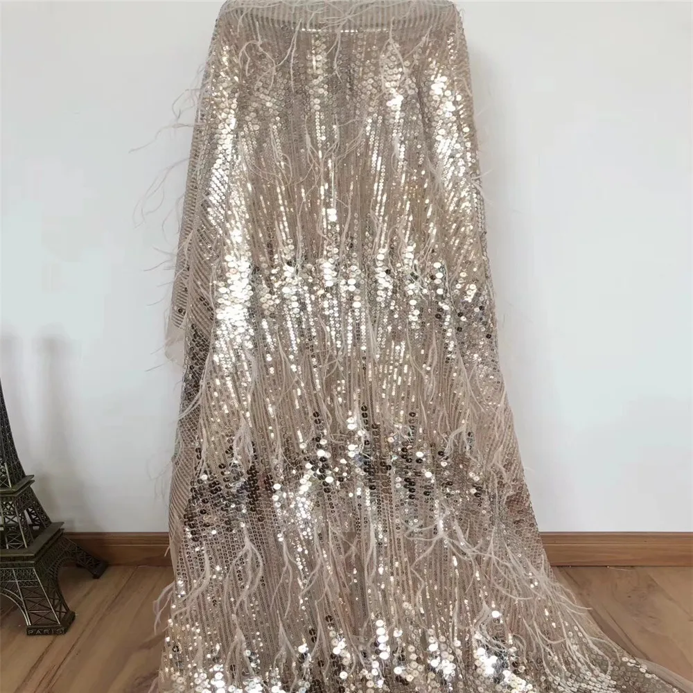 

African Lace Fabric 2018 High Quality French Velvet Lace Fabric With Sequins and feather Lace Fabric For Wedding Party HX564-1
