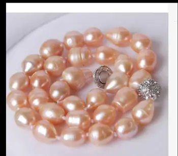 

gorgeous 13-14mm south sea gold pink baroque pearl necklace 18inch 925