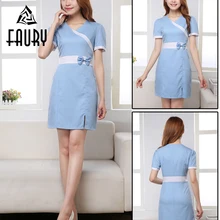 Женщины V шеи Больница униформа медсестры Доктор Медсестры короткий рукав лоскутное лук-узел медицинский салон красоты спа Рабочая одежда