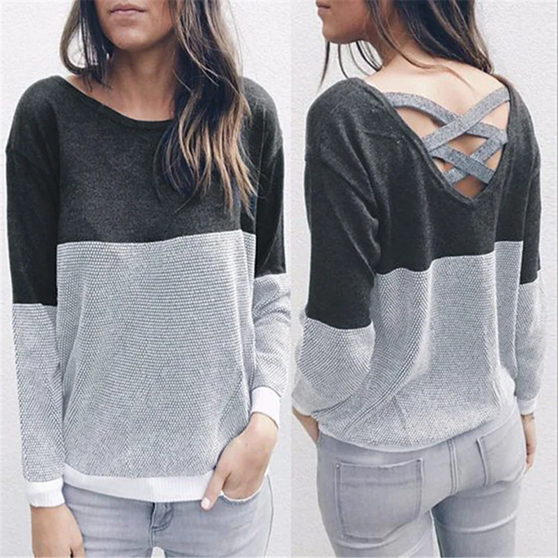 

ZSIIBO Female Reversible Hollow Out Knitted Sweater Pullover Backless Long Sleeve Two Side Wear Autumn Winter Plus Size Jumper